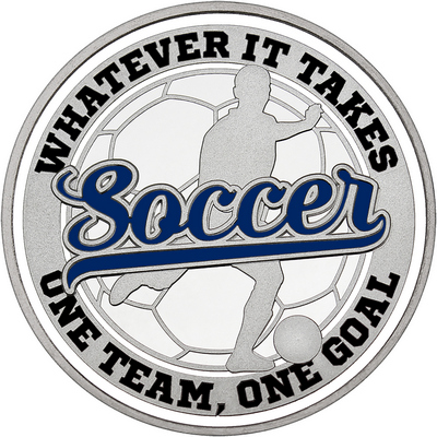 Navy Blue "Soccer" with White Outer Circular Borders
